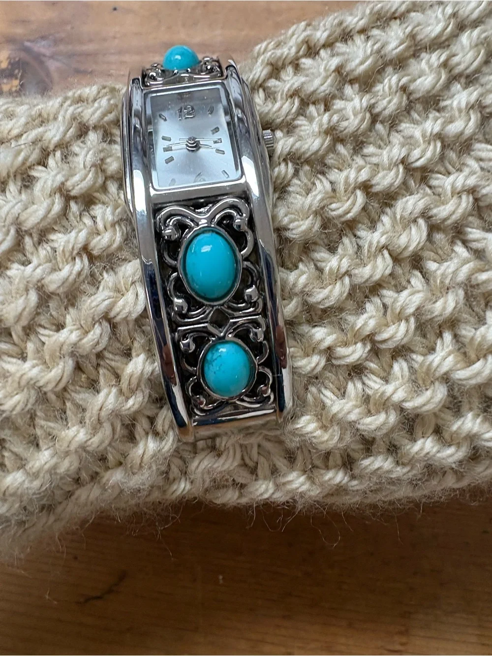 Silver Women's Bracelet Watch with Turquoise Accents new battery works great